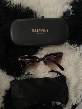 Balmain Brown Gradient Cat-Eye Sunglasses with Gold Accents